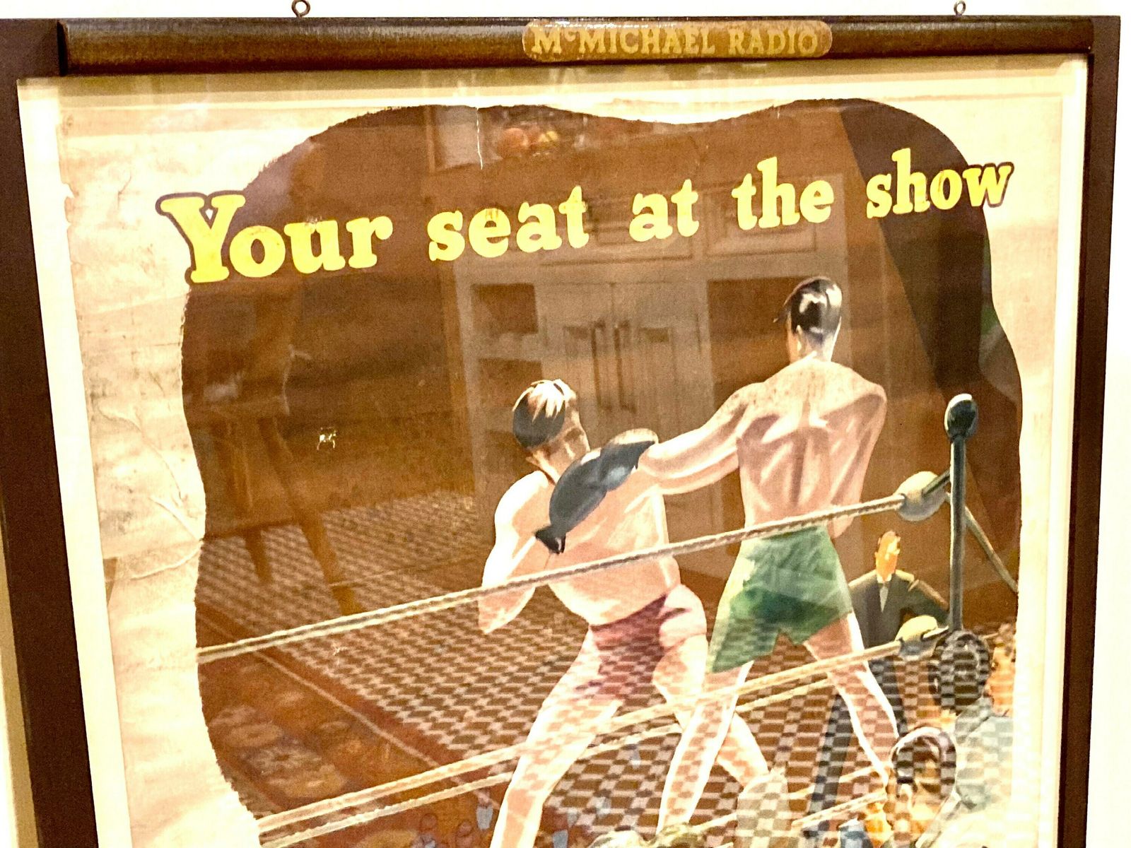 Vintage Mcmichael Radio Advertising Poster Showcard Boxing Fighting Sign Antique Wall Art Industrial Mancave photo Art