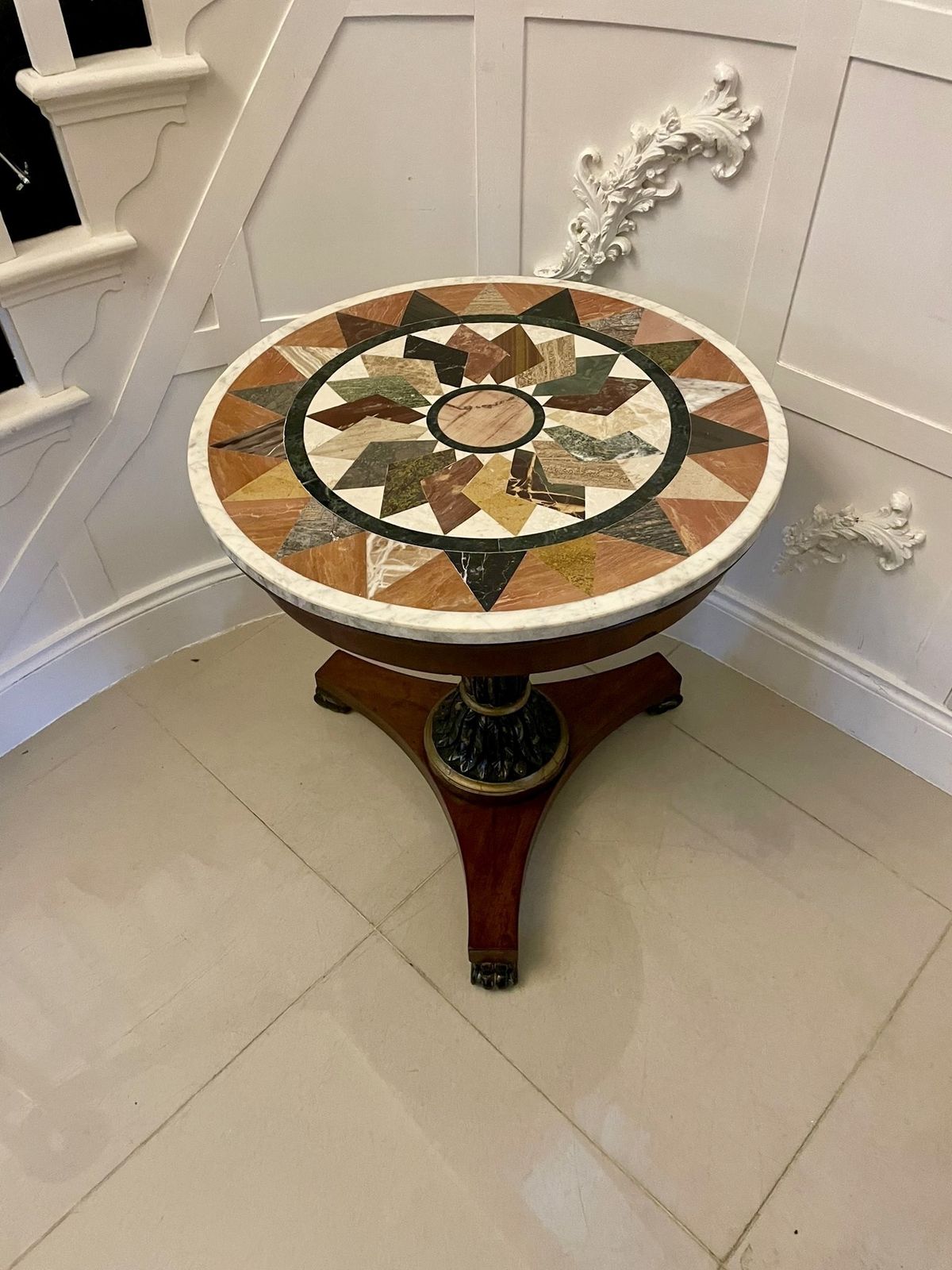 Antique 19th Century Quality Circular Specimen Marble Top Lamp Table photo for sale