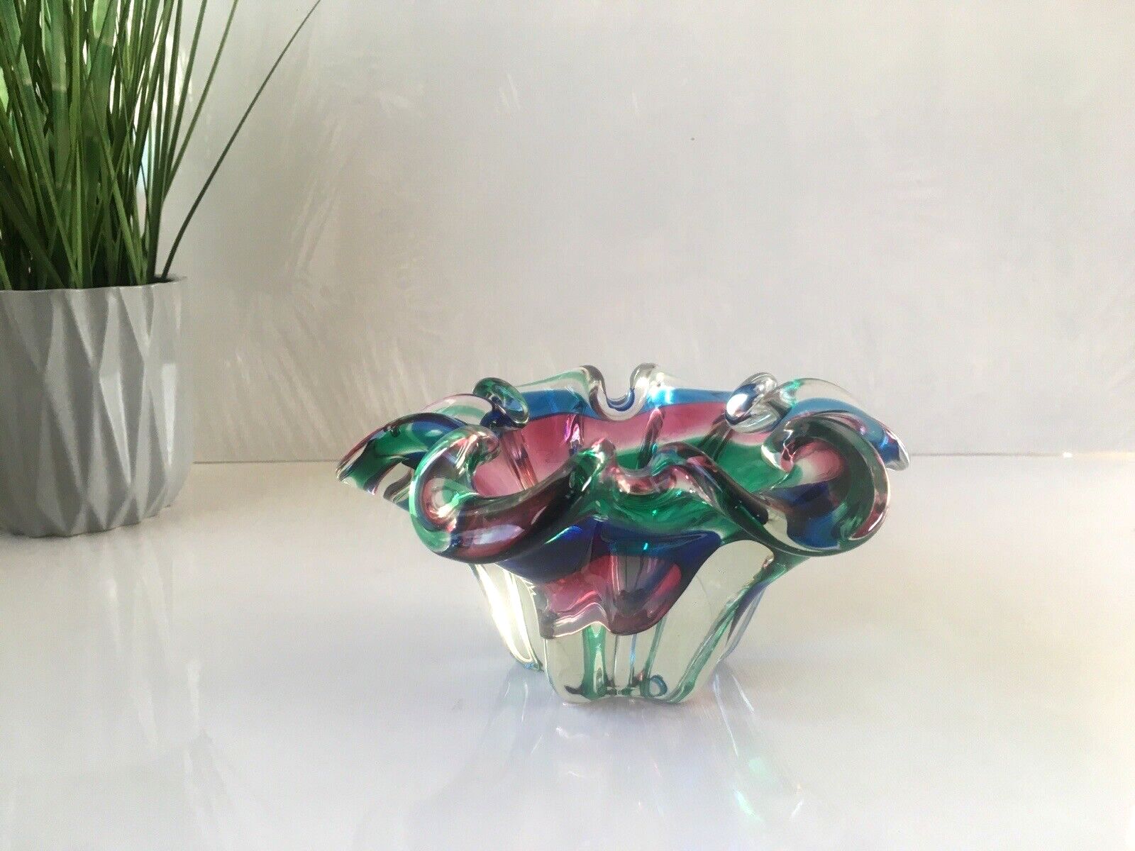 Wonderful Retro 70's Multicoloured Art Glass Bowl Iwatsu Hineri Kamei Japan Mcm photo 55.0