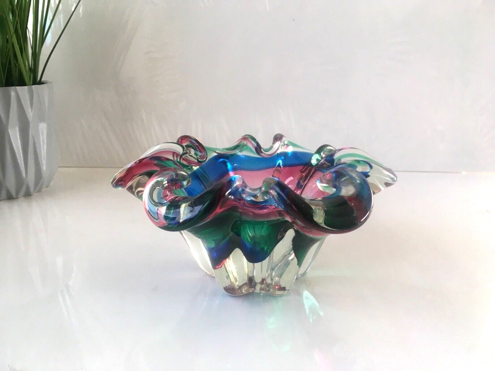 Wonderful Retro 70's Multicoloured Art Glass Bowl Iwatsu Hineri Kamei Japan Mcm photo vinterior