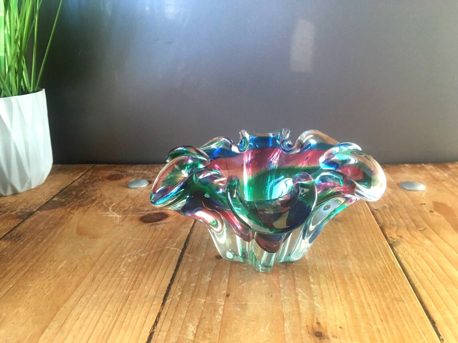 photo for sale Wonderful Retro 70's Multicoloured Art Glass Bowl Iwatsu Hineri Kamei Japan Mcm