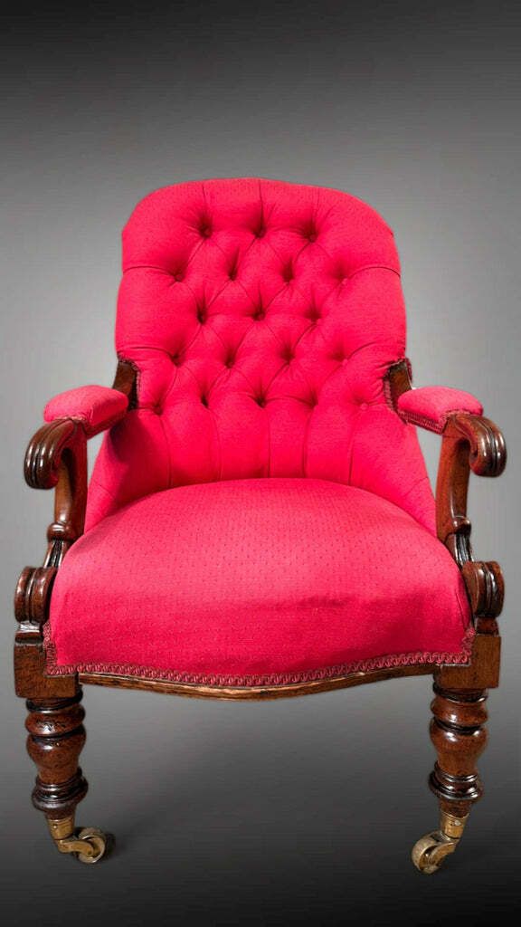 Antique Country House Mahogany Button Back Showframe Armchair Circa 1870 photo Furniture