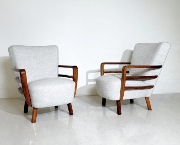 Pair Of Art Deco Armchairs, Walnut, Hungary – New Upholstery photo 5040.0