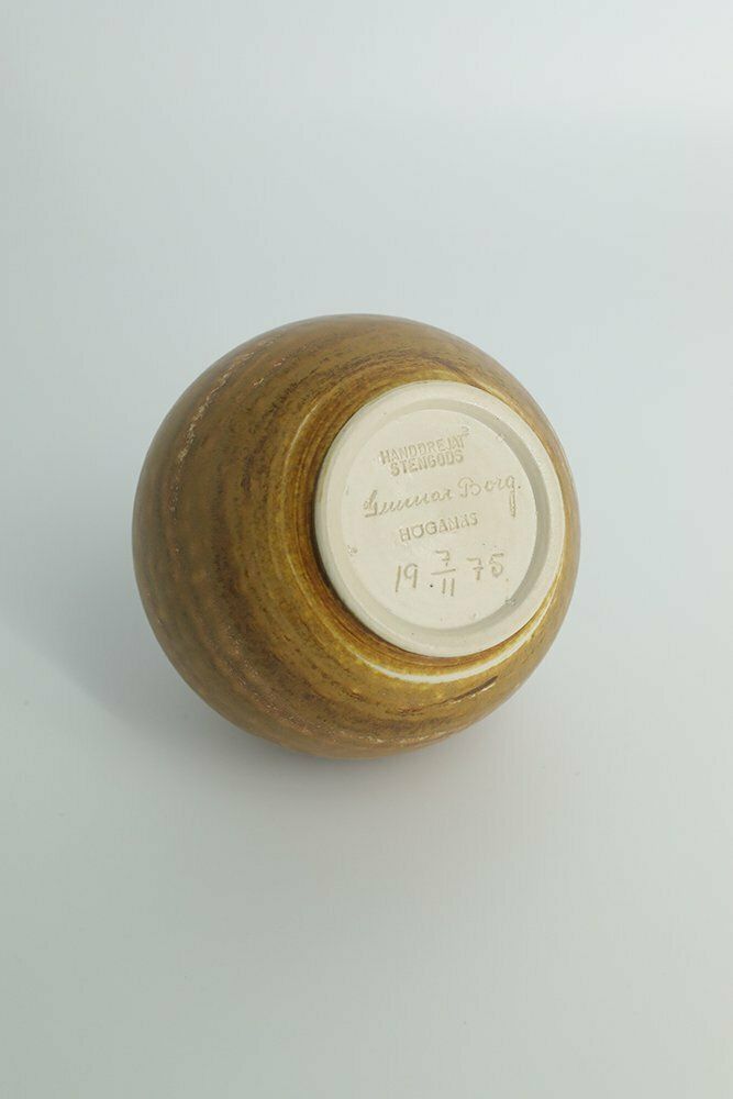 Small Mid Century Scandinavian Modern Spherical Brown Stoneware Vase No. 19 7/11 75 By Gunnar Borg For Höganäs Keramik, 1960s photo 566.0