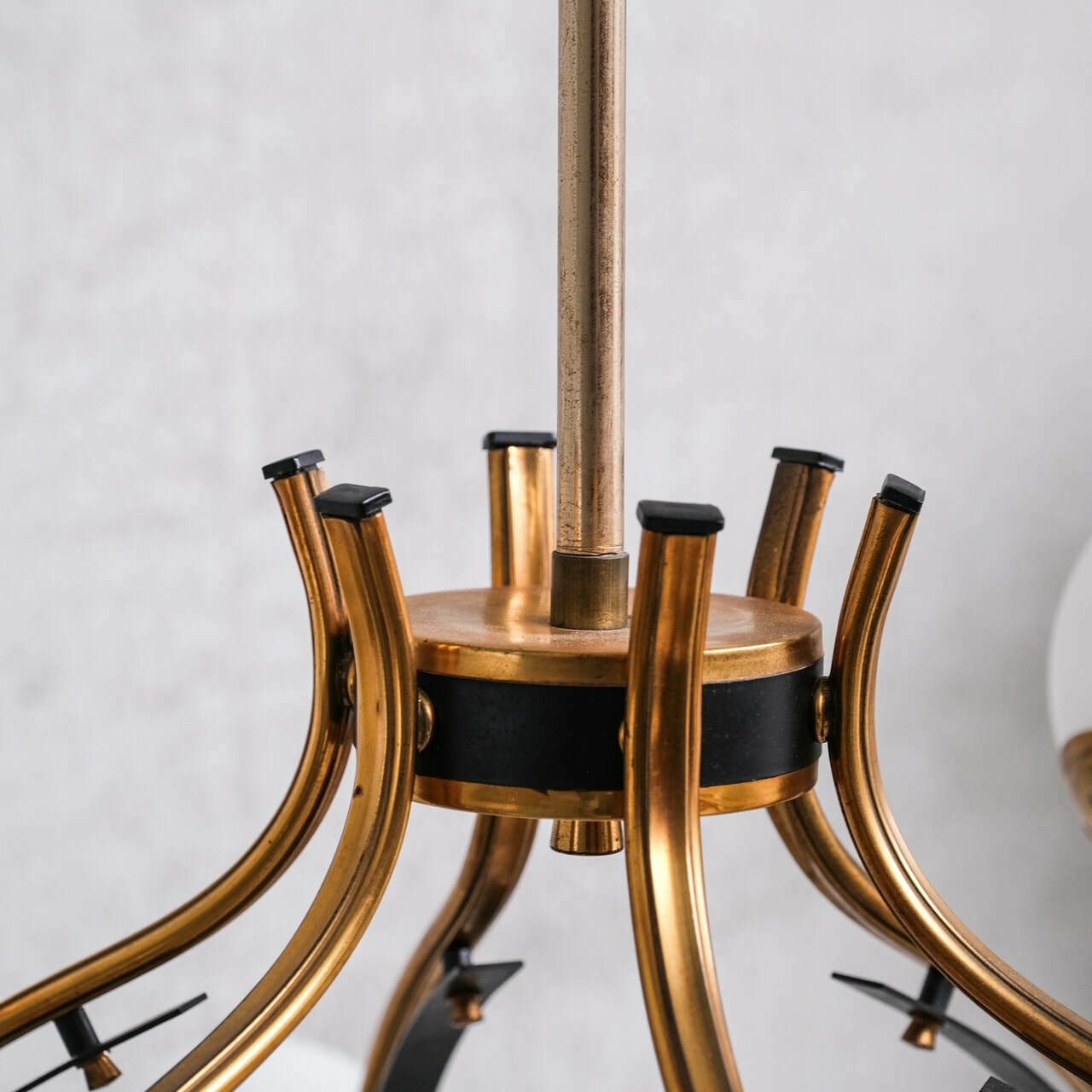 Stilnovo Mid Century Italian Brass And Opaline Globe Chandelier photo vinterior