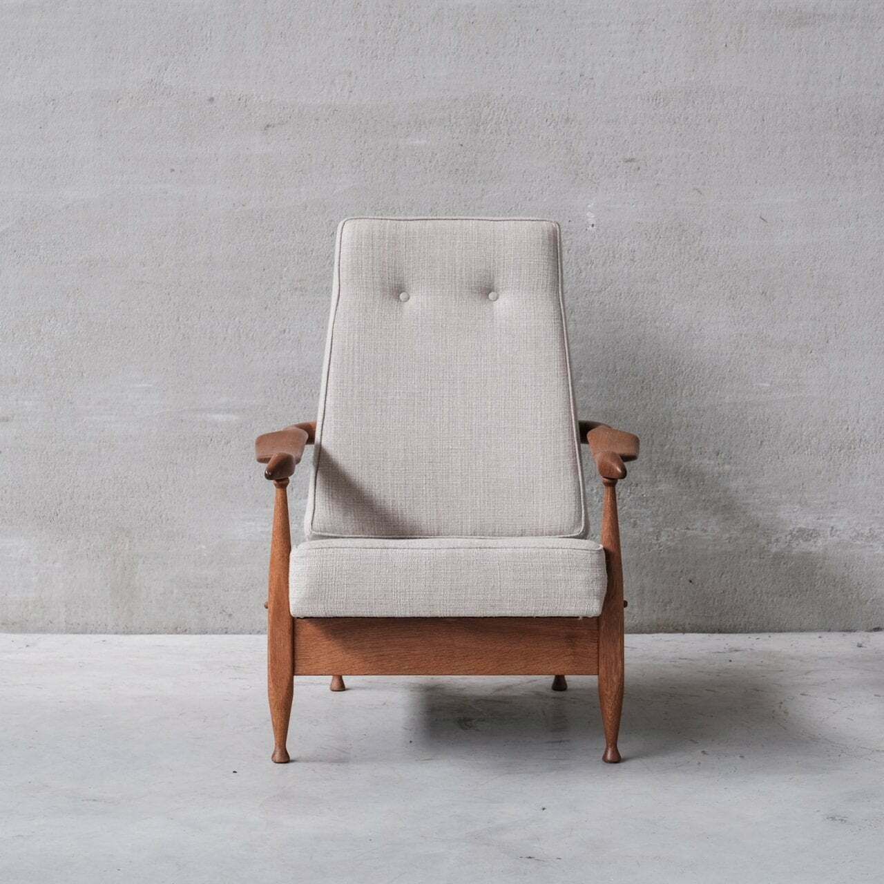 Guillerme Et Chambron Oak Mid Century French Upholstered Armchair photo Furniture