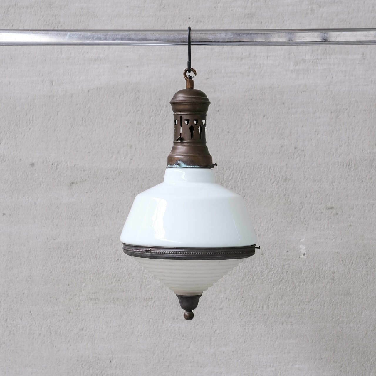 Antique French Two Tone Glass Pendant Light photo furniture