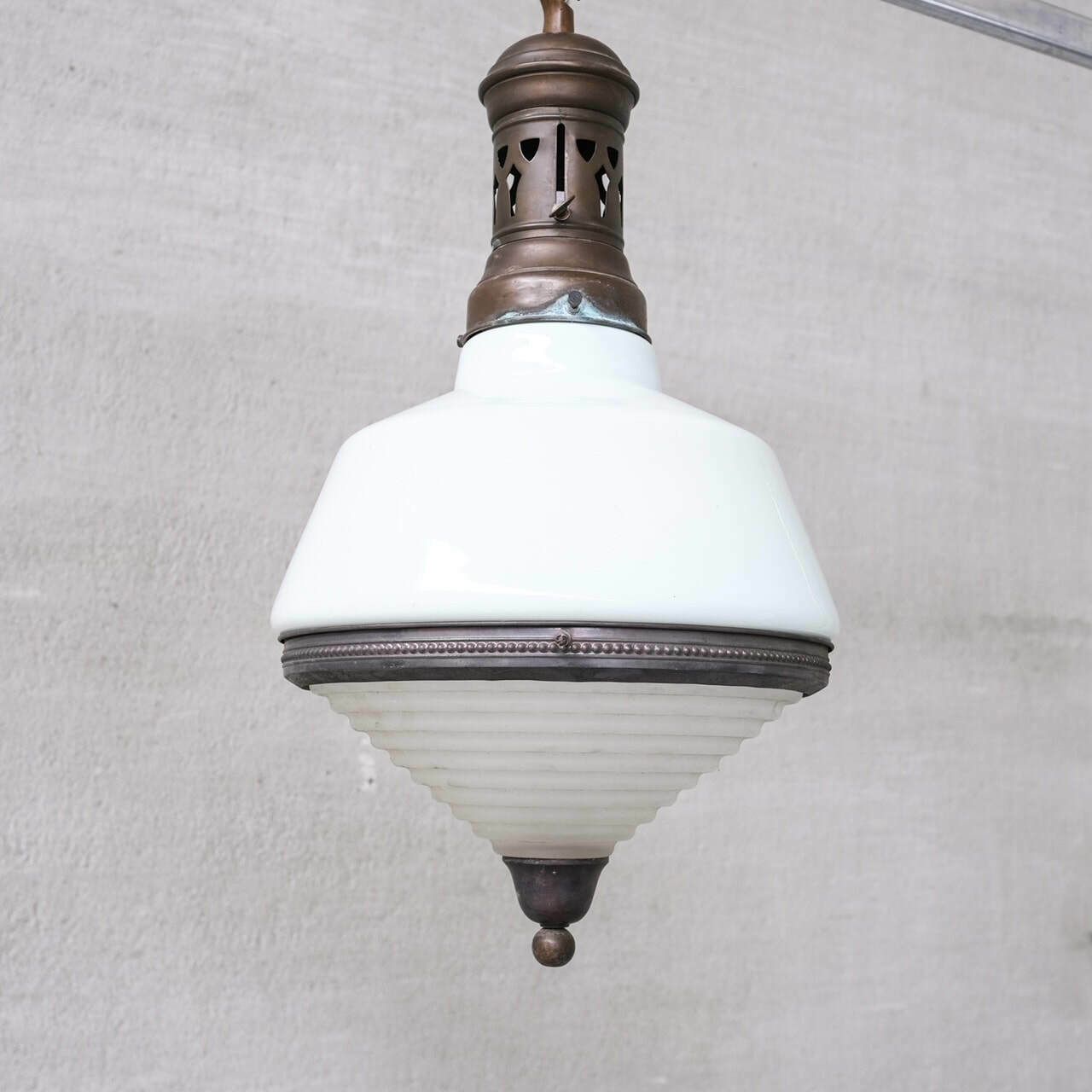 Antique French Two Tone Glass Pendant Light photo vinterior