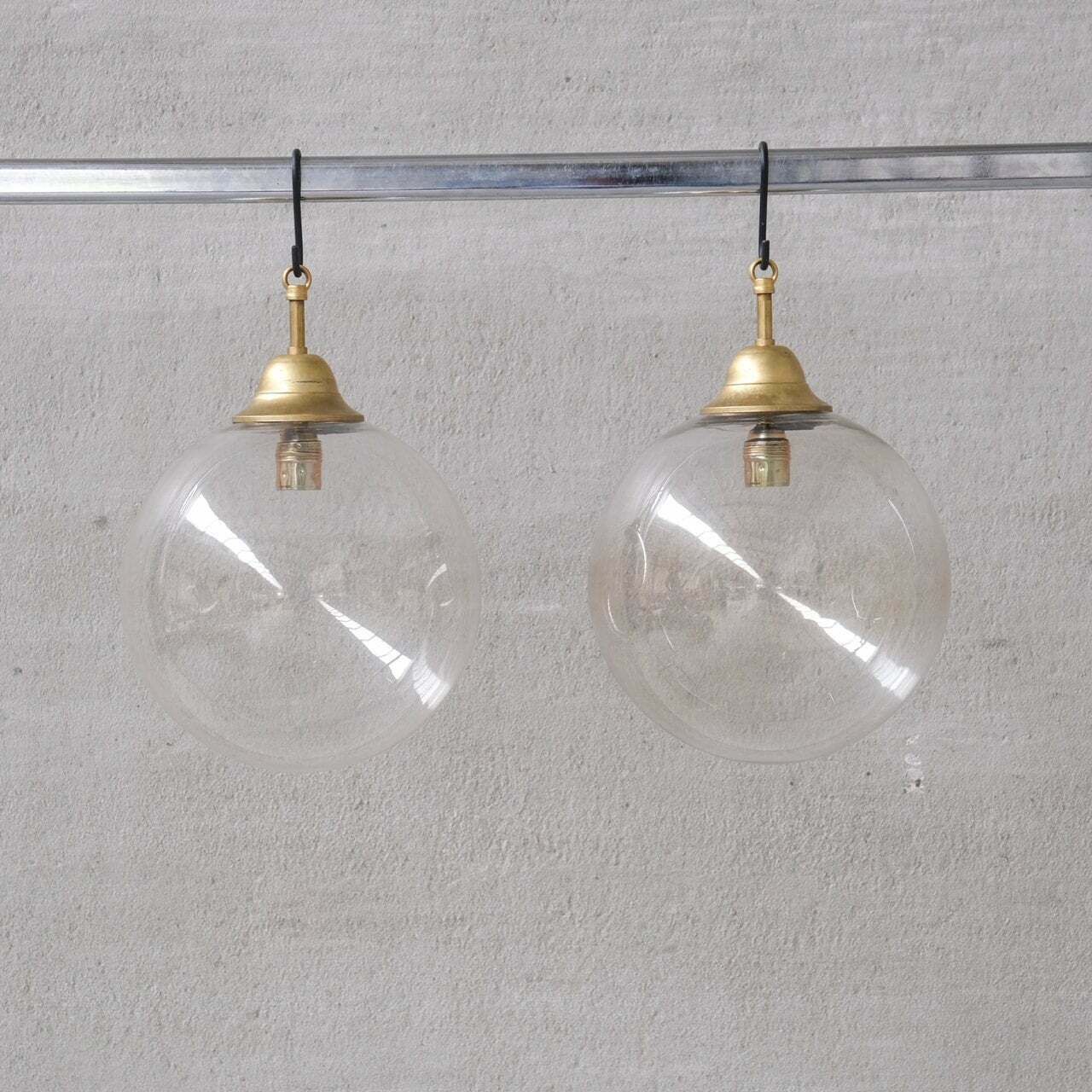 Clear Italian Mid Century Glass And Brass Pendant Lights (10 Available) photo buy