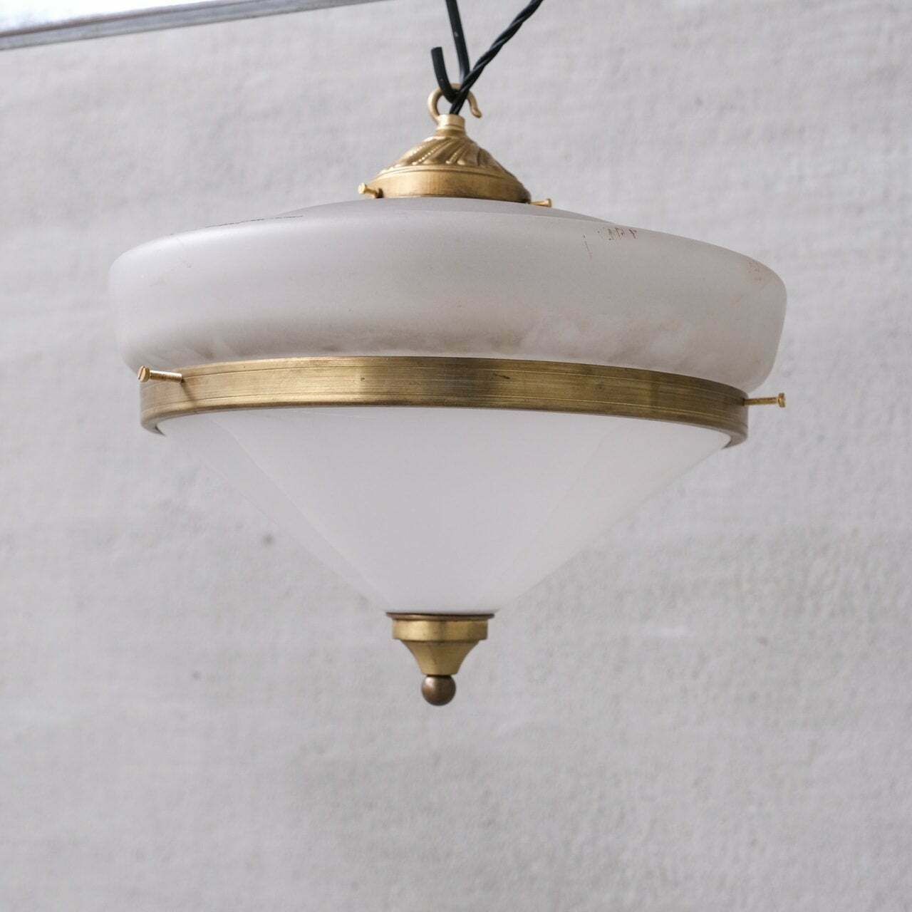 Two Tone Mid Century French Brass And Glass Pendant Light (5 Available) photo buy