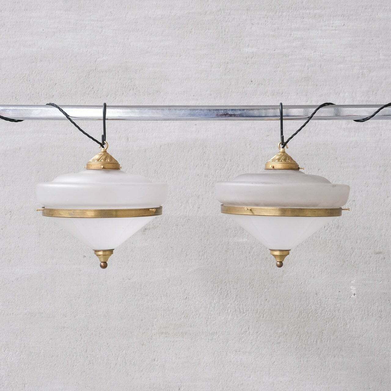 photo furniture Two Tone Mid Century French Brass And Glass Pendant Light (5 Available)