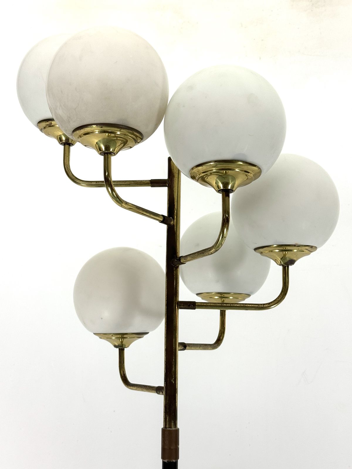 3250.0 Mid Century Brass And Opaline Glass Six Arms Floor Lamp By Stilnovo. Italy 1950s photo