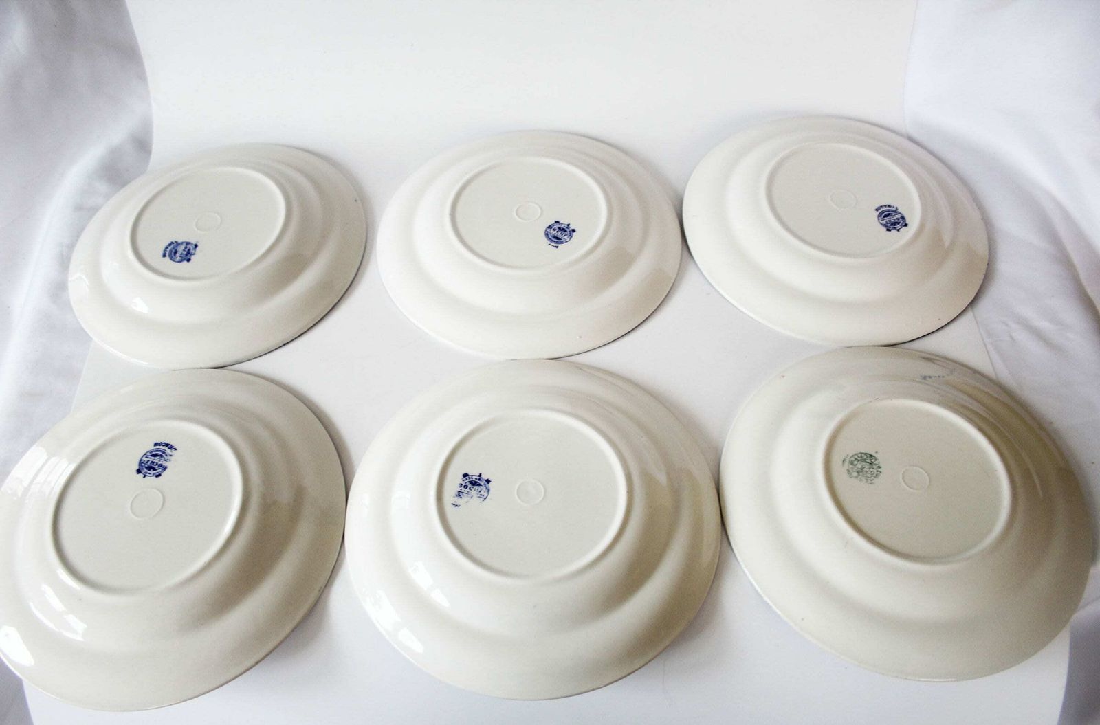 6 Vintage Keramische Dessertborden Delfts Blauw Boch België Dragon Pagodes Chinees Ontwerp Verzamelbord Blauw Wit, ø 8 Inch / 20,5 Cm photo vintage