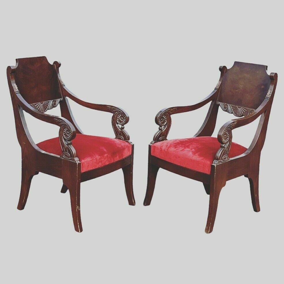 French Mahogany Empire Style Pair Of Library Armchairs photo vintage