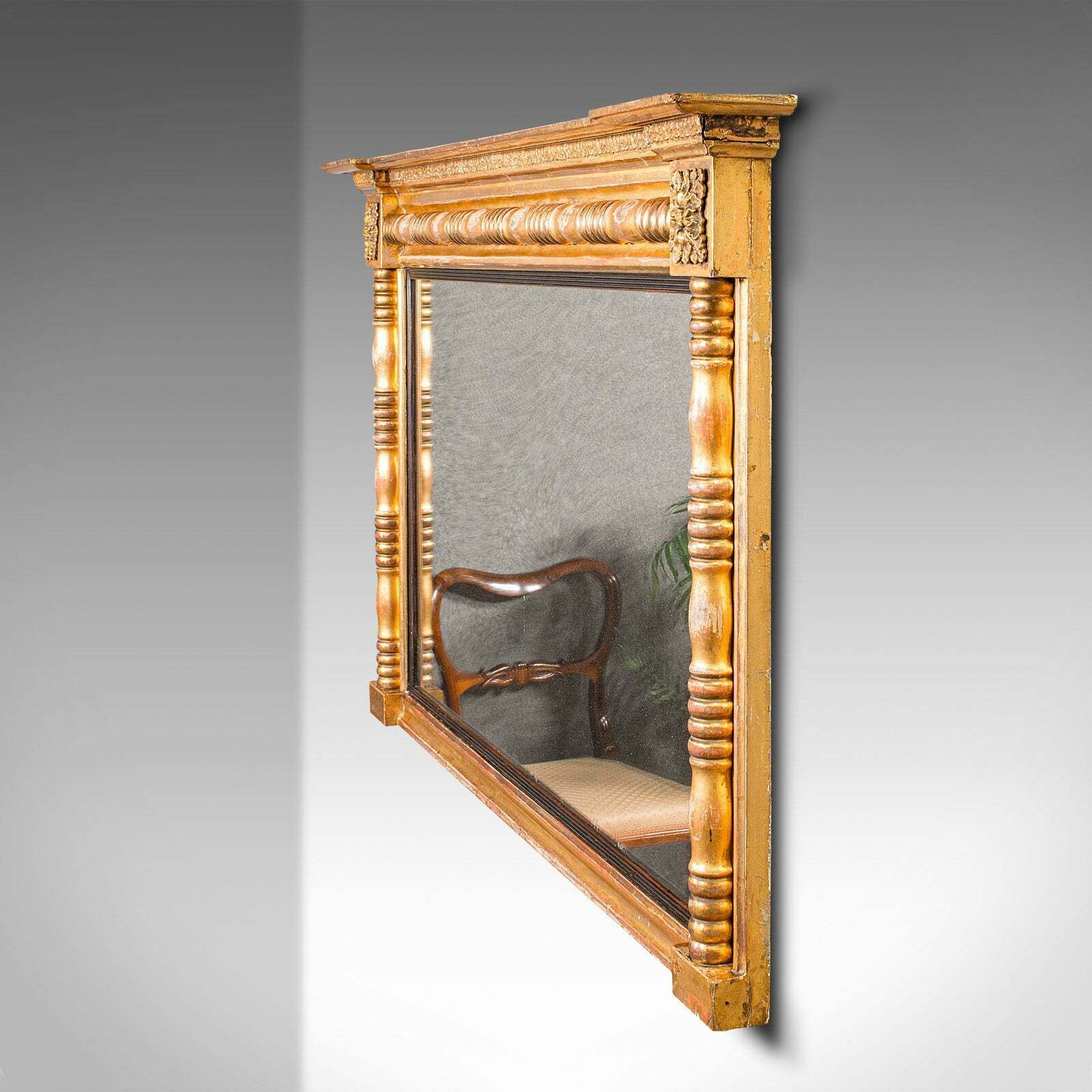 Large Antique Overmantle Mirror, English, Giltwood, Mercury Glass, Regency, 1820 photo for sale