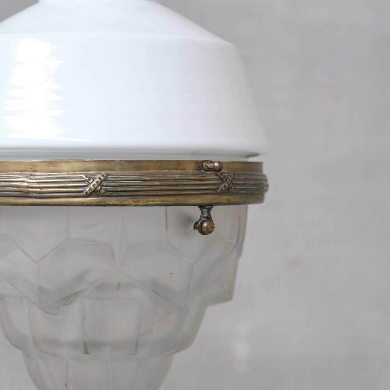 French Unusual Two Tone Antique Glass And Brass Pendant Light photo furniture