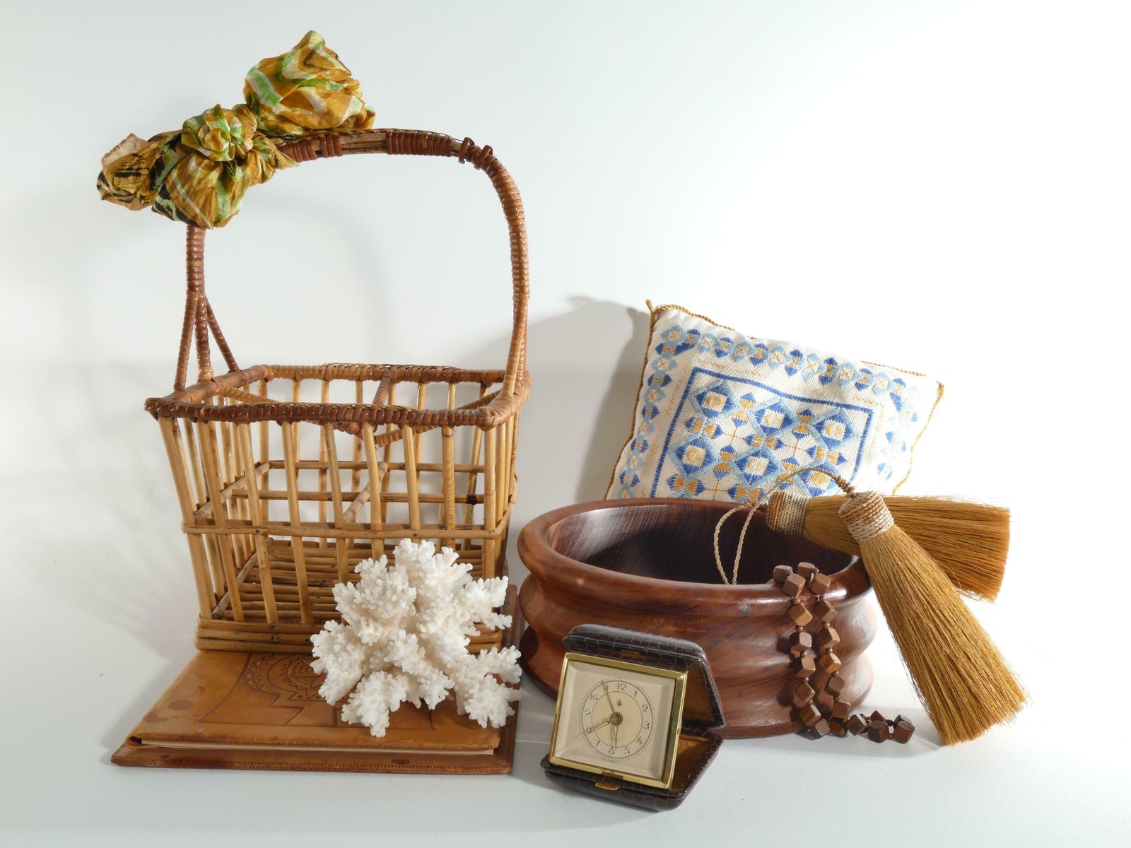 Travel Alarm Clock In Brass And Faux Snakeskin From "Gw", Germany, Ca 1950's photo furniture