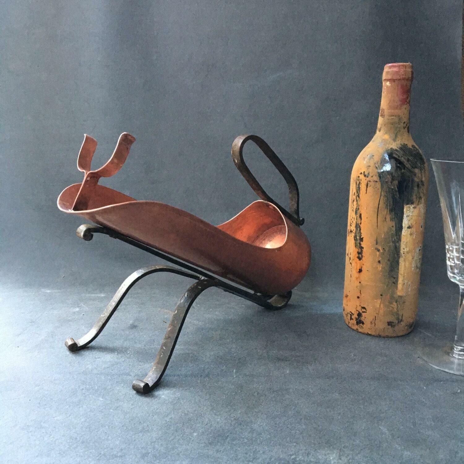 Vintage Copper Wine Bottle Holder Signed Jean Goardere   Cupper Wine Bottle Holder   French Wine Holder