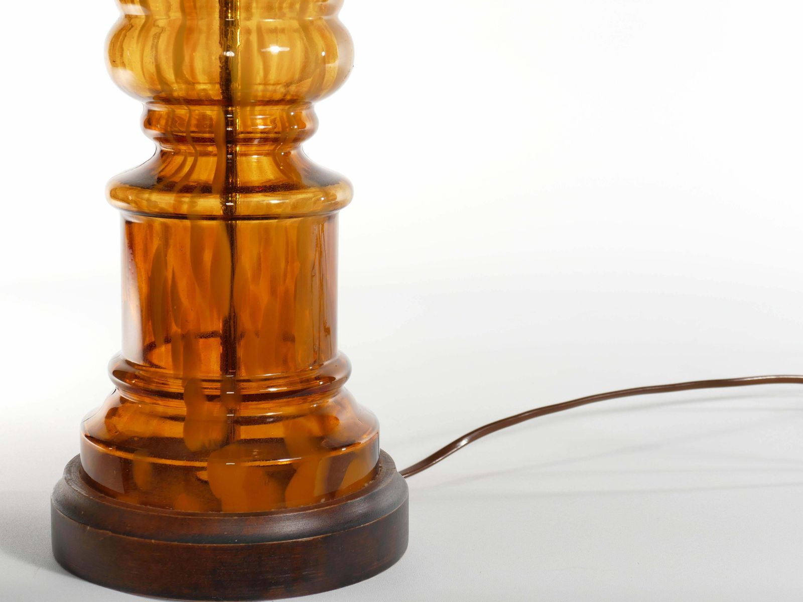 photo for sale Scandinavian Modern Amber Glass Table Lamp By Miranda, 1970s
