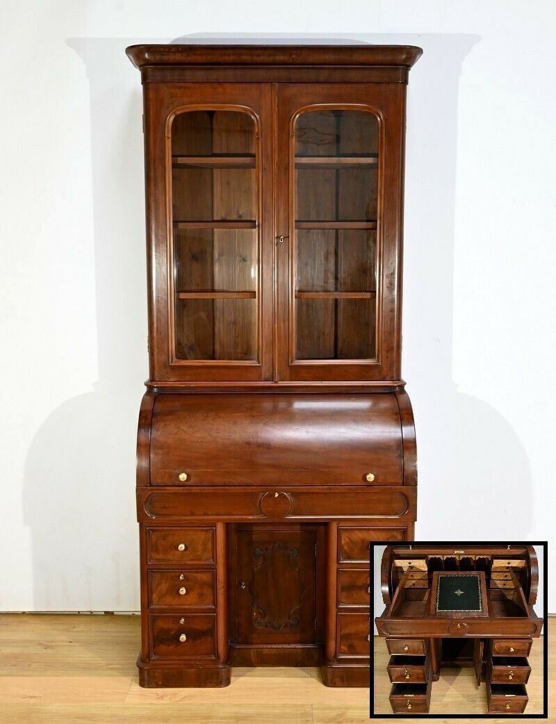 Mahogany Cylinder Library Desk, Victorian Period, England – 1850