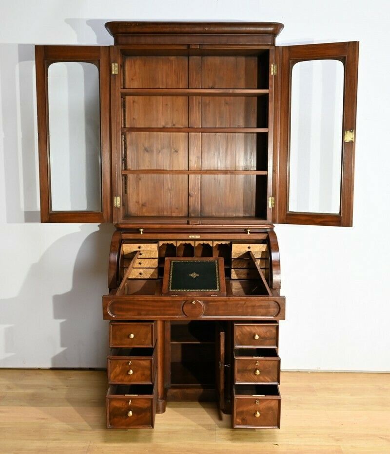Mahogany Cylinder Library Desk, Victorian Period, England – 1850 photo vinterior