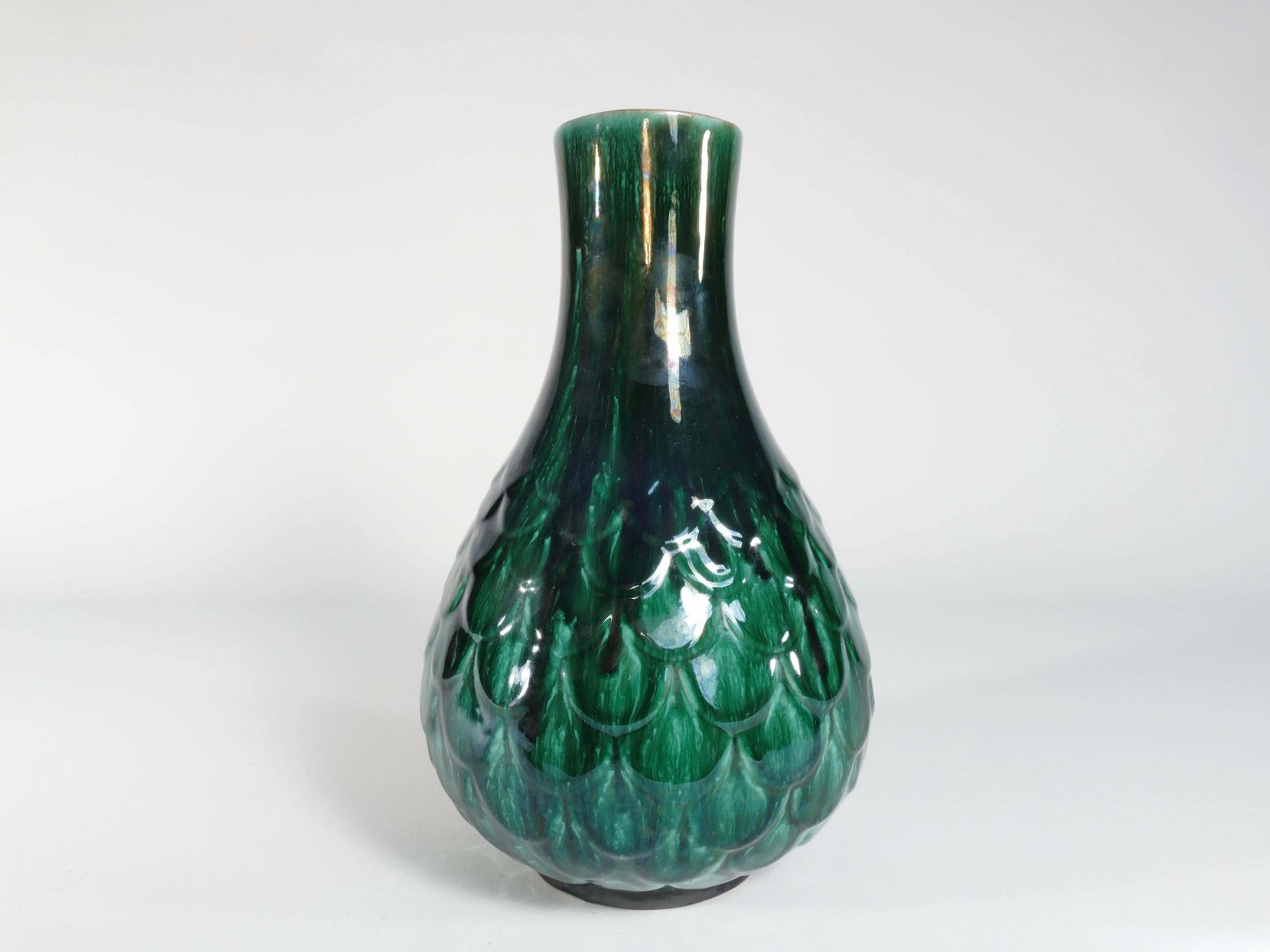 Green Vicke Lindstrand Ceramic Vase "638" Upsala Ekeby, 1950's photo vintage