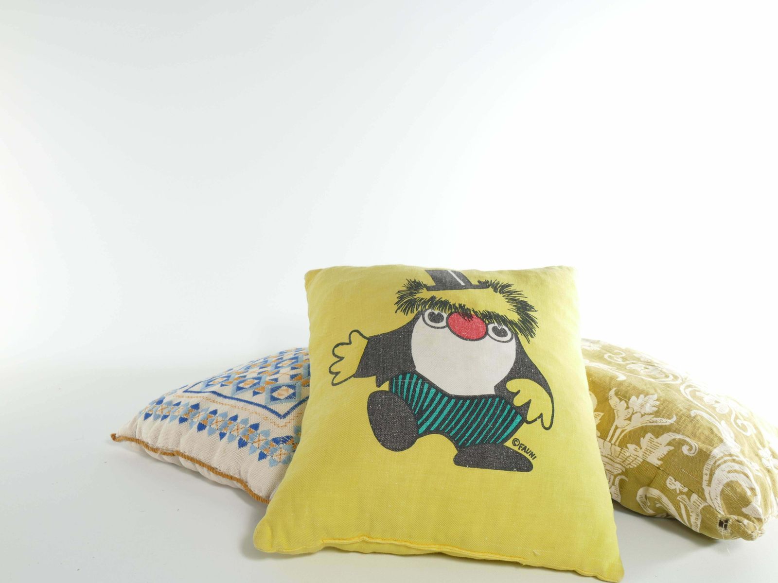 Textiles 1970’s Atelier Fauni Yellow Pillow Depicting Mr Edward The Business Troll photo
