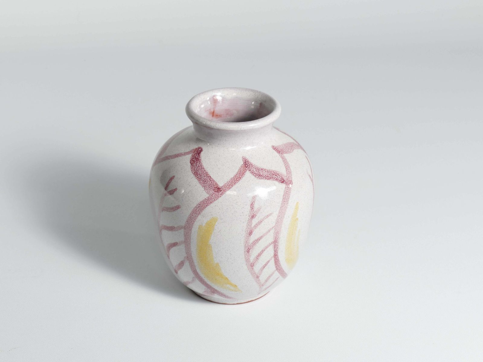 Scandinavian Modern Ceramic Vase With Red & Yellow Leaves, Alingsås Keramik 1947 photo Home Decor