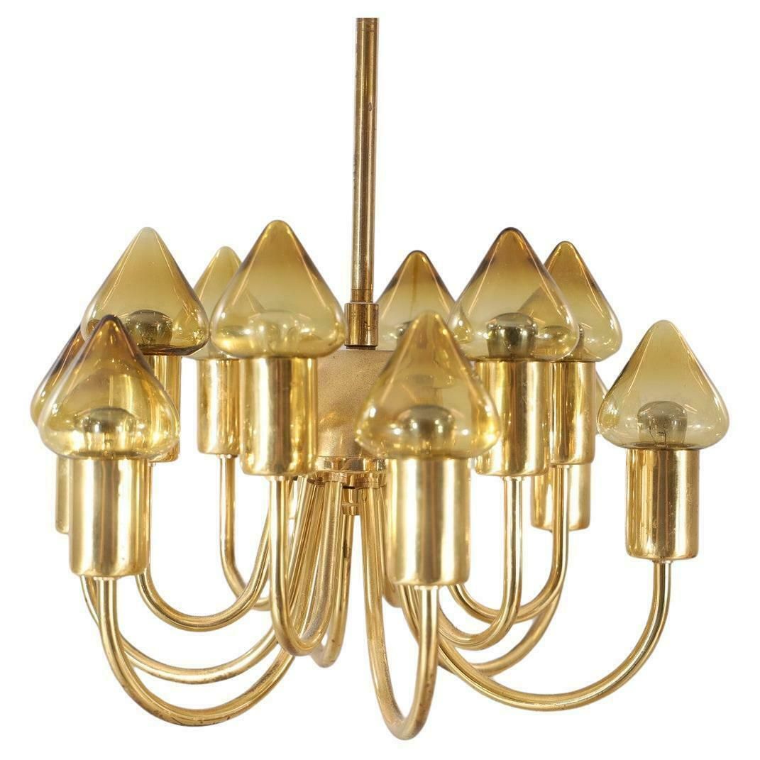Mid Century Modern Hans Agne Jakobsson Brass And Glass Model T 789/12 Chandelier
