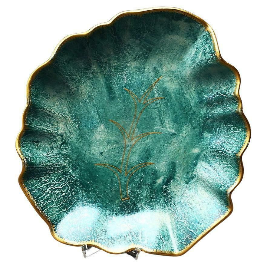 1920’s Swedish Grace Art Deco Josef Ekberg Large Leaf Shaped Green Lustre Centre