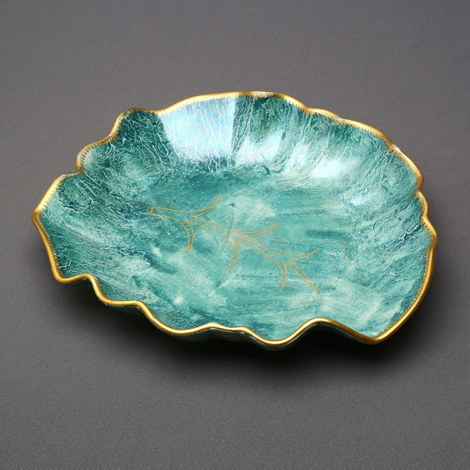 1920’s Swedish Grace Art Deco Josef Ekberg Large Leaf Shaped Green Lustre Centre photo furniture