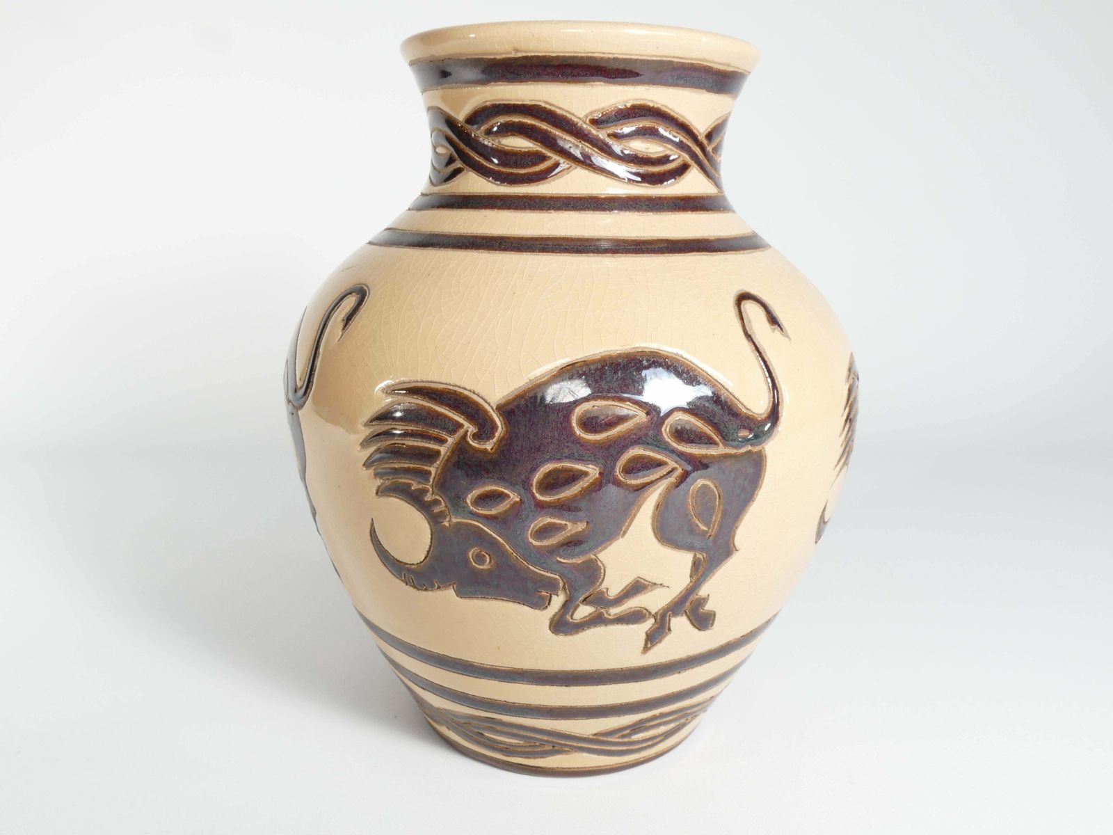 Vintage Ceramic Vase With Brown Bulls And Bands photo furniture