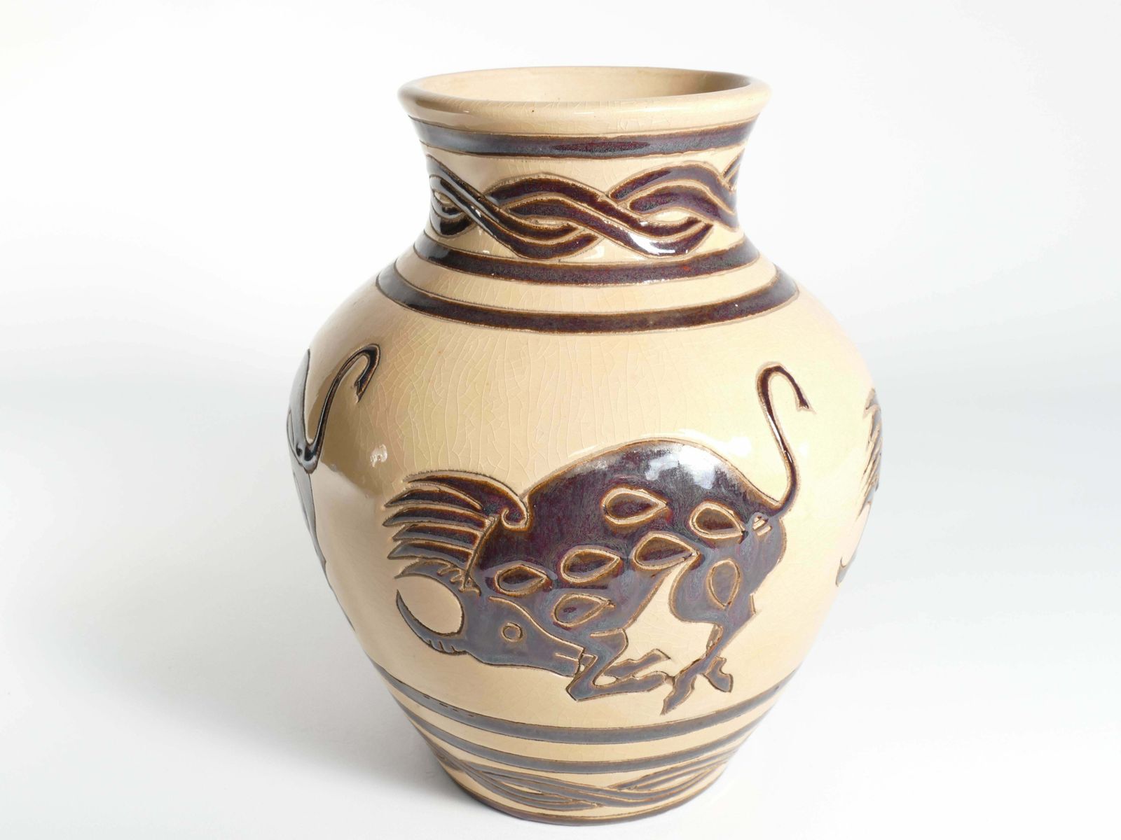 photo for sale Vintage Ceramic Vase With Brown Bulls And Bands