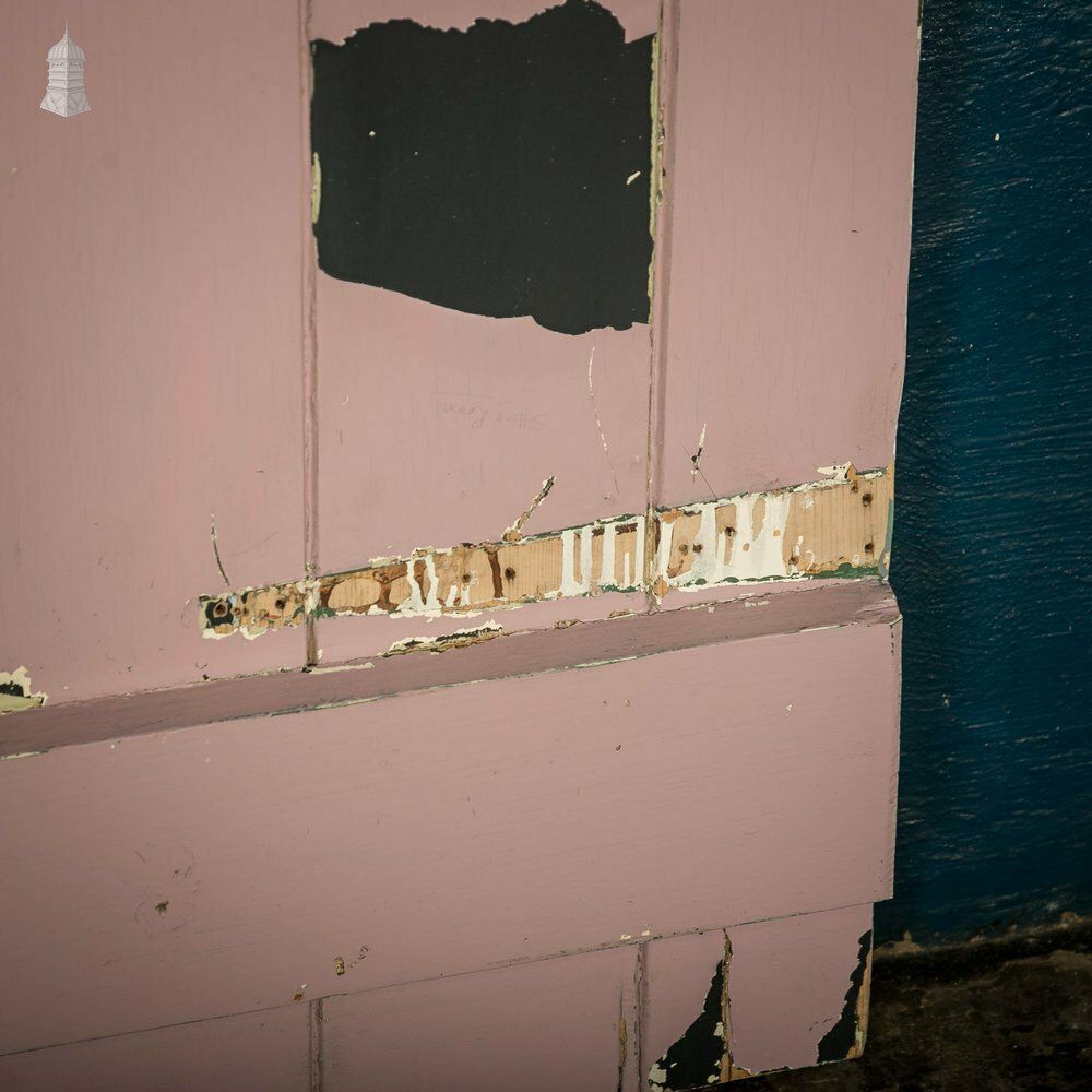 210.0 Ledged Plank Door, White And Pink Painted Pine photo
