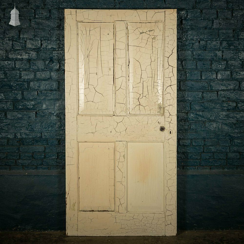 Pine Panelled Door, 4 Panel Cracked White Paint Finish