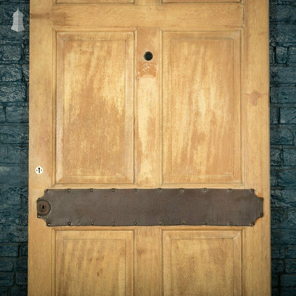 Oak Panelled Door, 8 Raised Panels With Leather Detail photo for sale