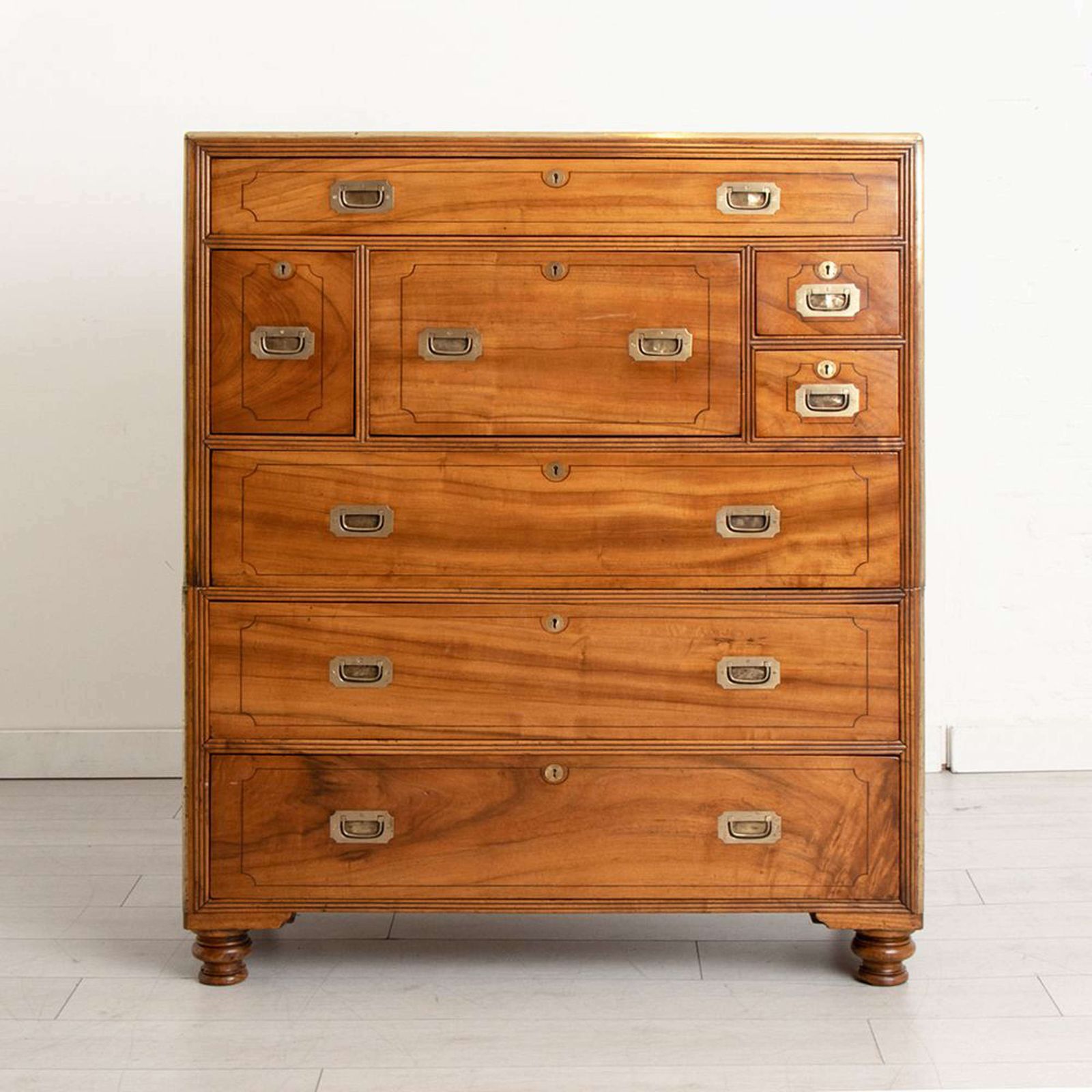 Antique Chinese Export Camphorwood Military Campaign Secretaire Chest