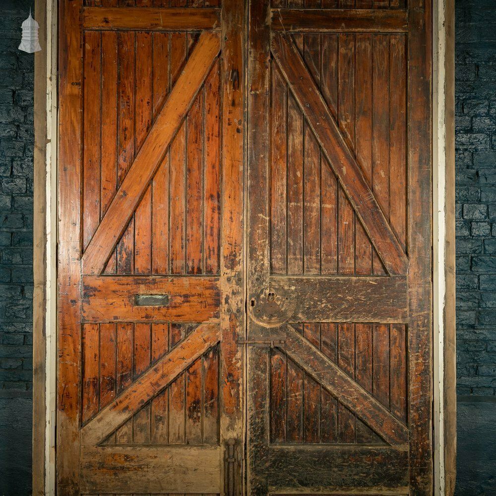 Home Fixtures Framed Arch Top Doors, Set Of Oak Braced Vertical Plank Doors photo