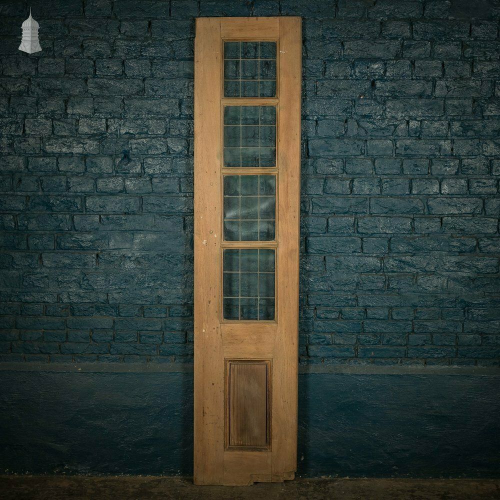 Narrow Glazed Hardwood Door, Leaded Glass Side Panel photo vintage