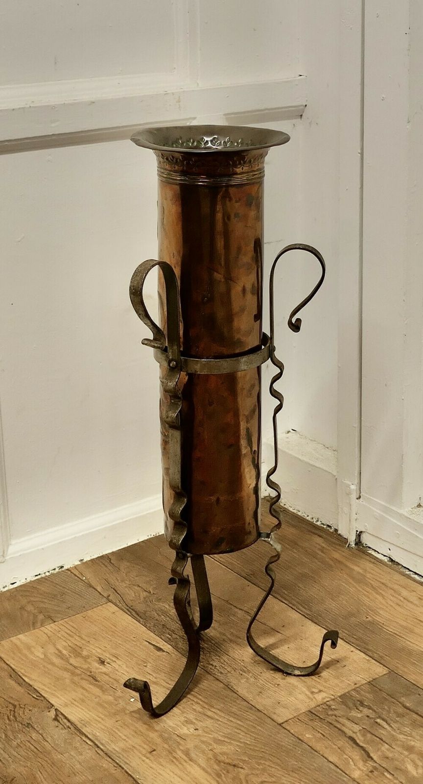 Arts And Crafts Copper And Iron Umbrella Stand