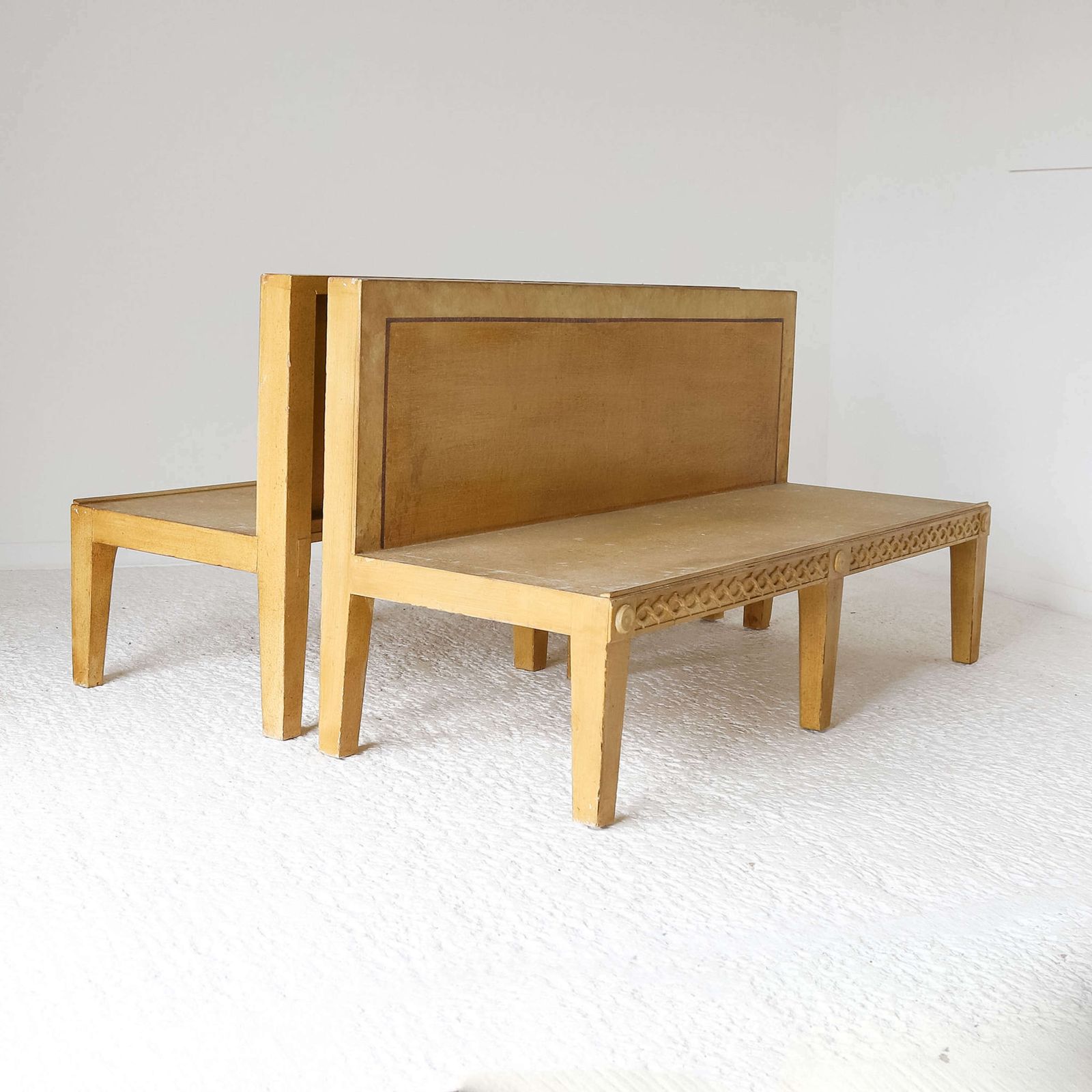 photo furniture Pair Of Regency Style Ochre Hand Painted Benches