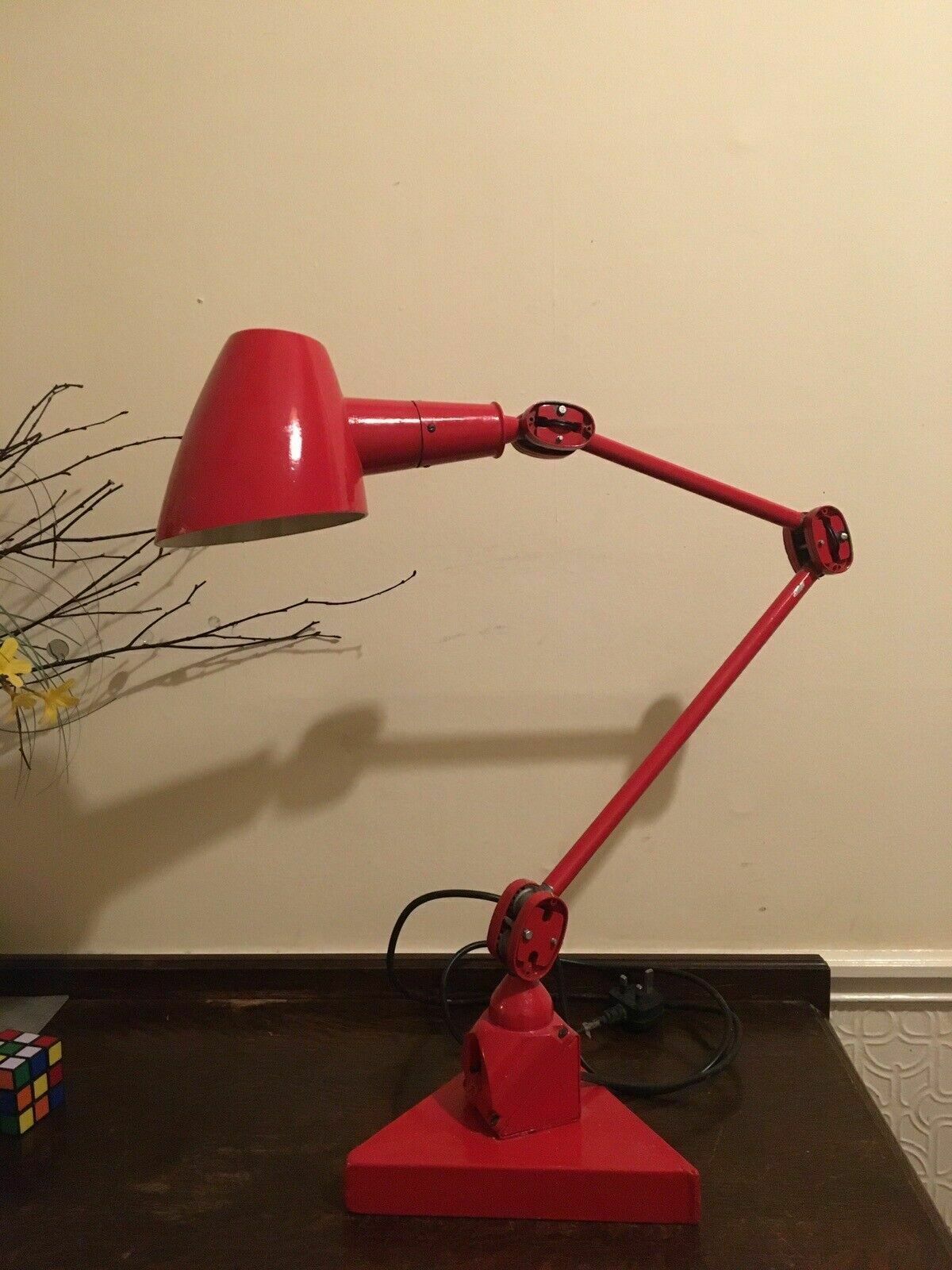 Large Red Enamel Machinist Work Lamp Industrial Desk Lamps Early/Mid C20