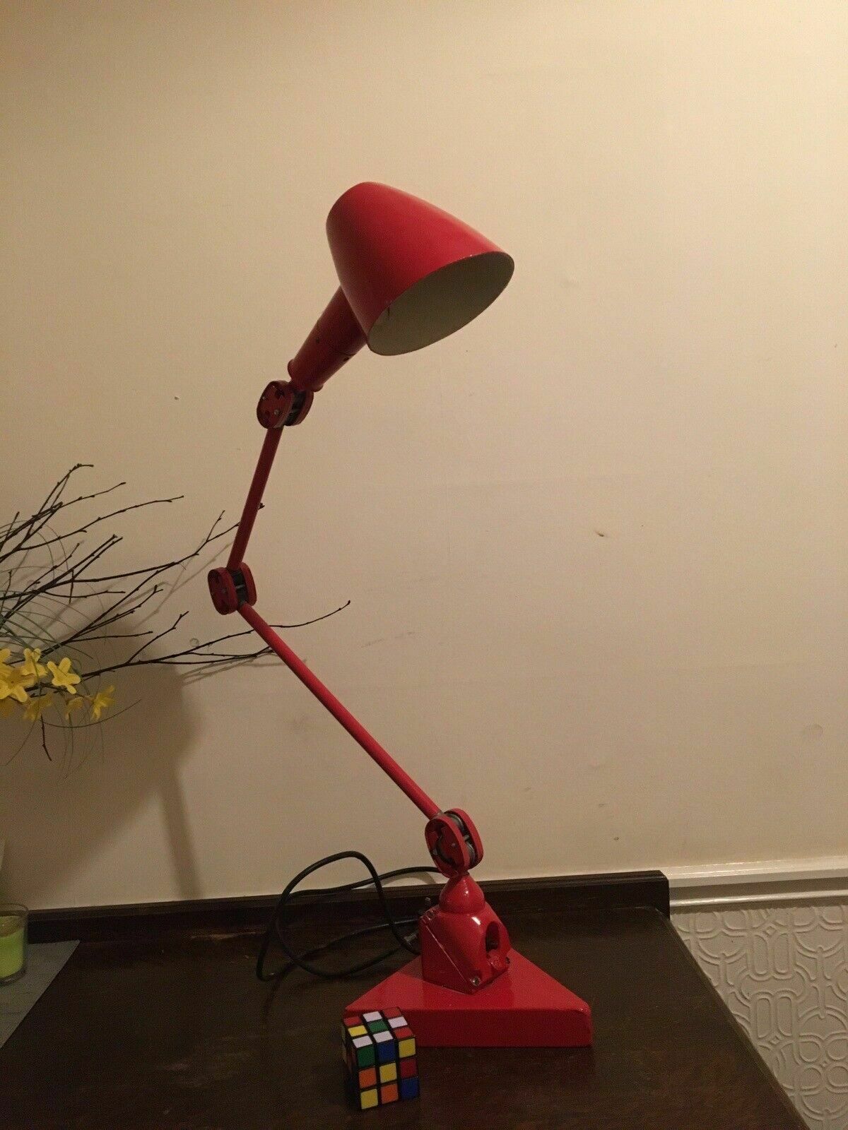Lighting Large Red Enamel Machinist Work Lamp Industrial Desk Lamps Early/Mid C20 photo