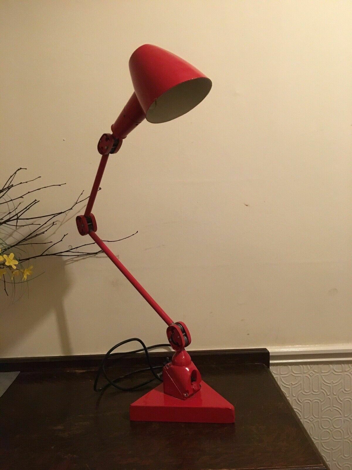 photo vinterior Large Red Enamel Machinist Work Lamp Industrial Desk Lamps Early/Mid C20