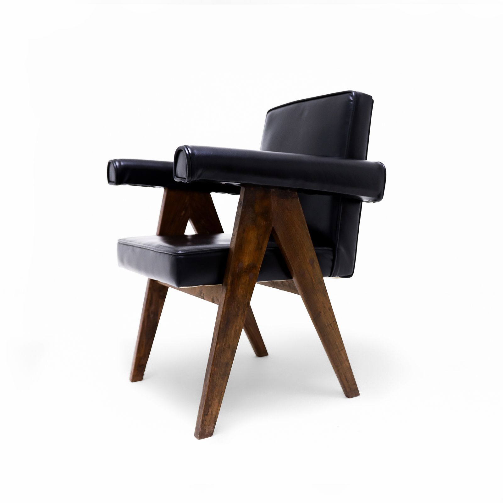 Original Pierre Jeanneret Office Set Featuring A Teak And Leather X Frame Desk Matched To A Model Pj Si 30a Committee Chair, Chandigarh, India, 1960s photo vintage