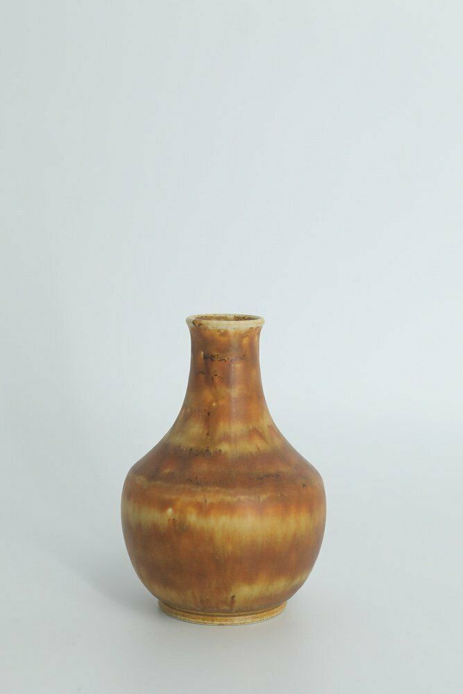 Small Mid Century Scandinavian Modern Collectible Brown Stoneware Vase By Gunnar Borg For Höganäs Ceramics, 1960s