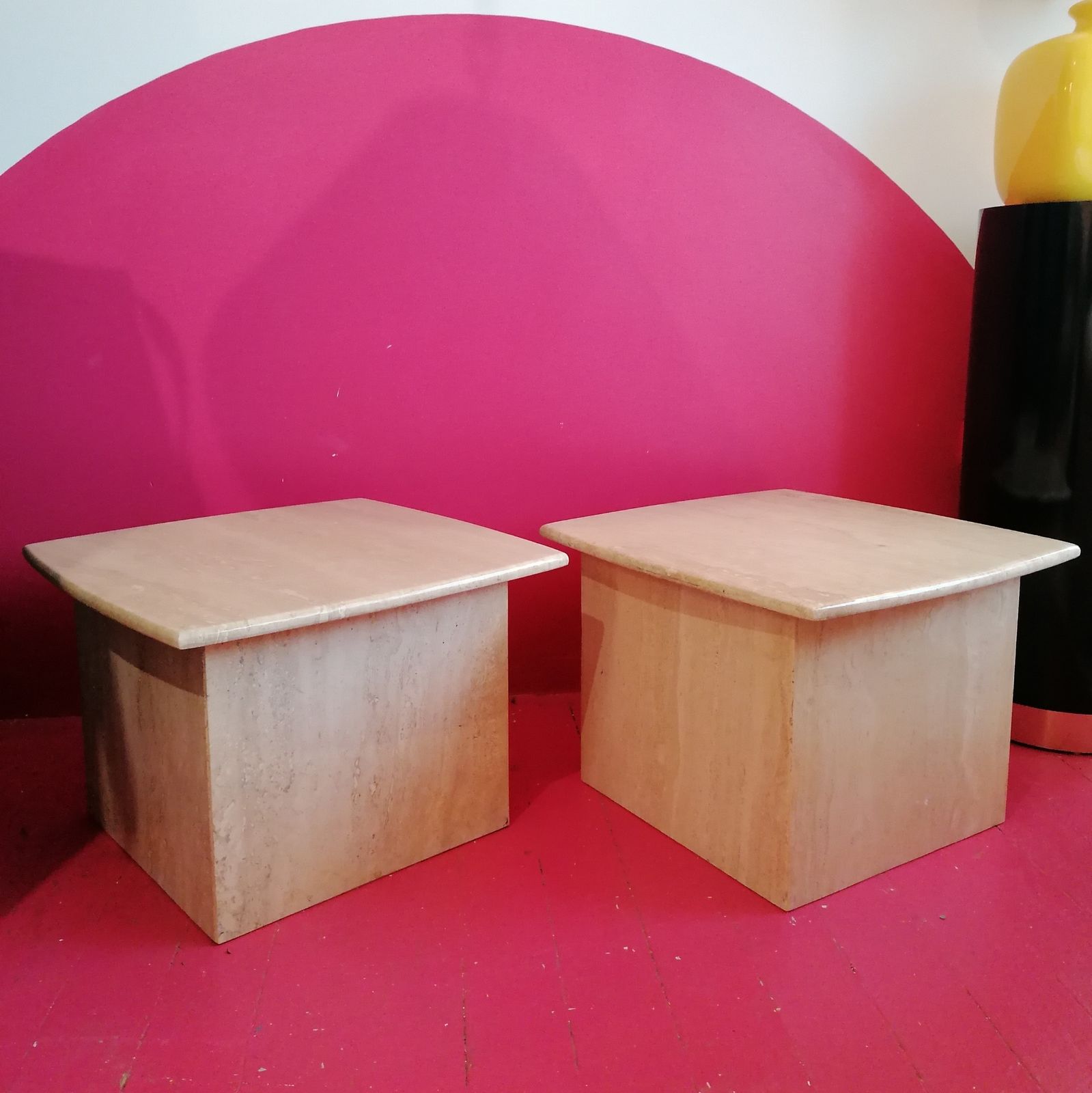 photo buy Vintage Post Modern Polished Travertine Side Or End Tables, USA 1980s, Two Available
