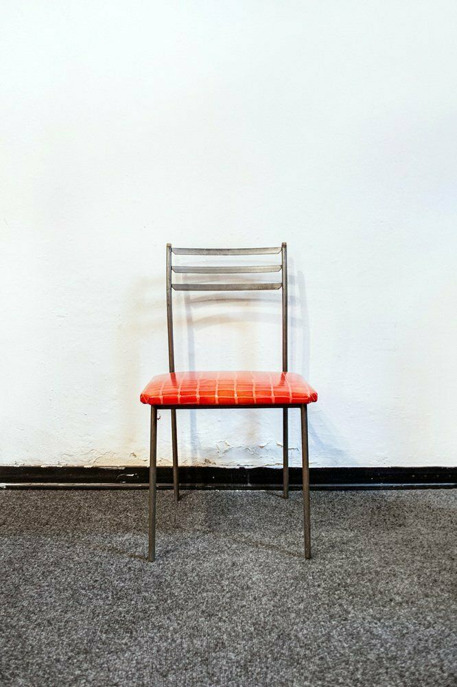 Iron Chairs With Wooden Tips And Leather Seats, 1960s, Set Of 2 photo for sale