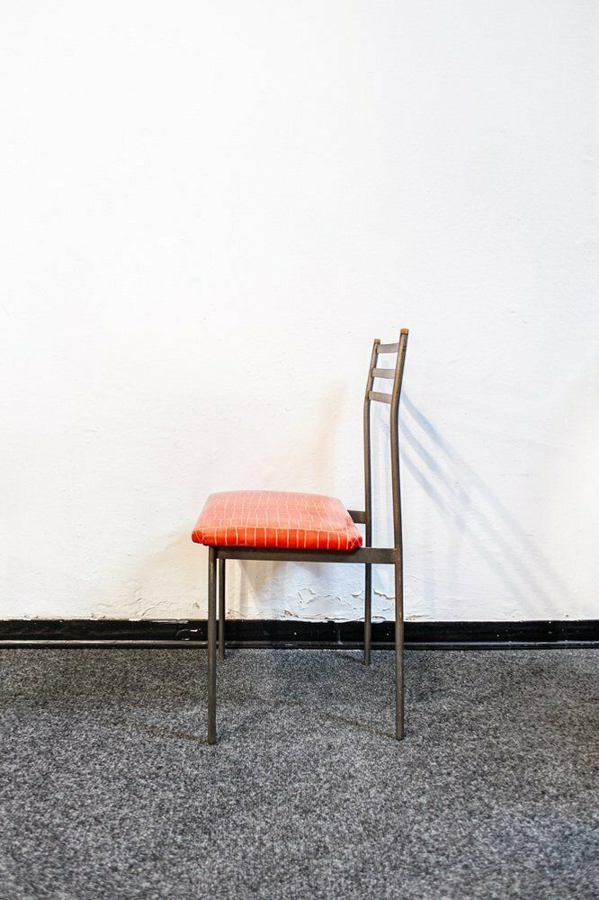 Iron Chairs With Wooden Tips And Leather Seats, 1960s, Set Of 2 photo Furniture