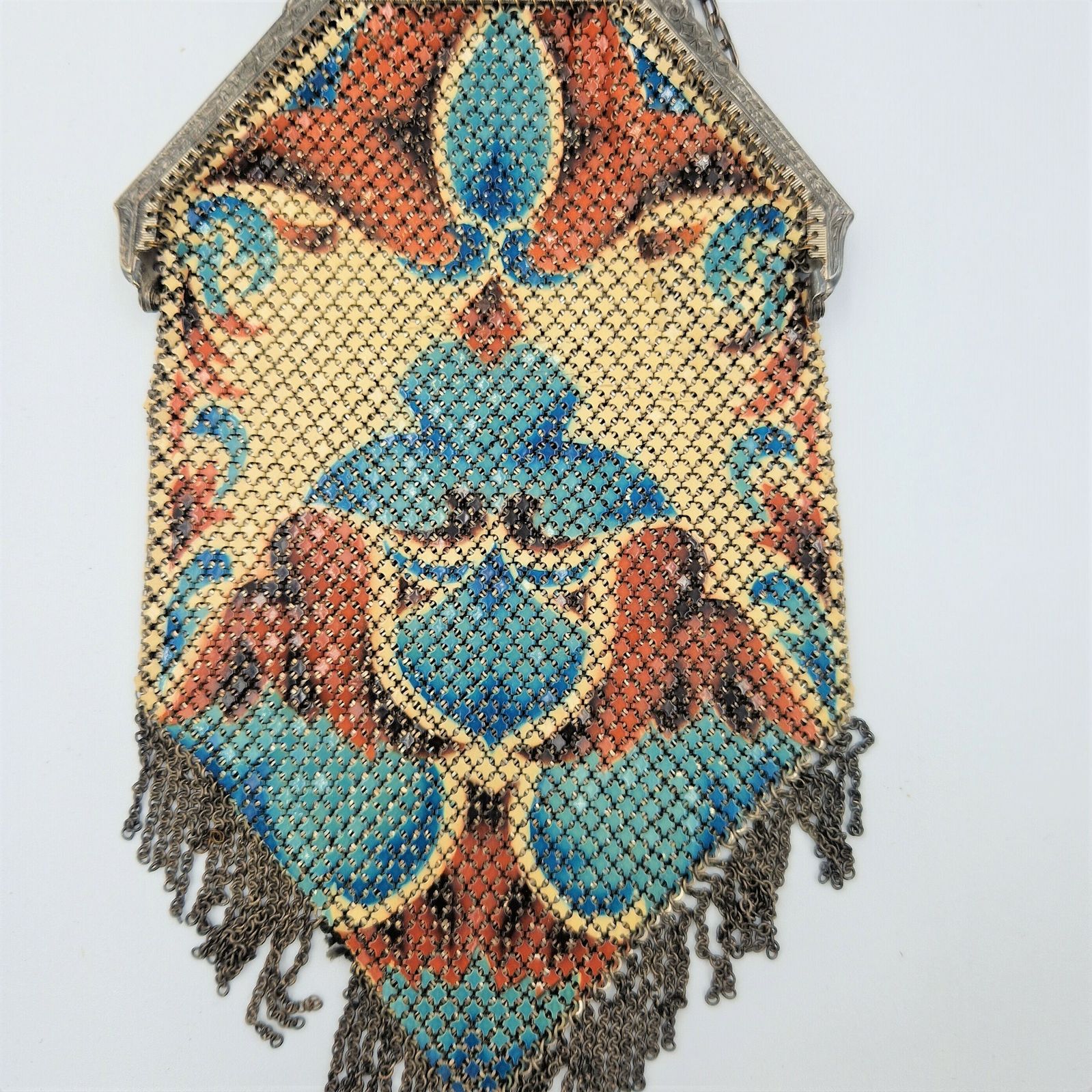 Silver Plated Art Deco Evening Bag With Enameled Floral Motif. 1930   1935 photo vinterior
